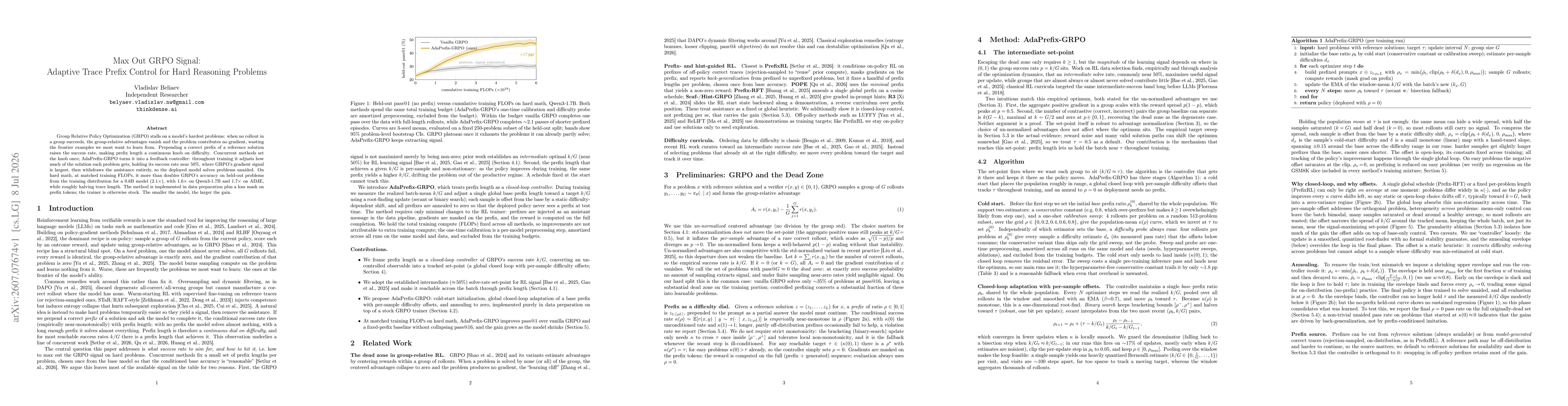 Thumbnail for Max Out GRPO Signal: Adaptive Trace Prefix Control for Hard Reasoning Problems