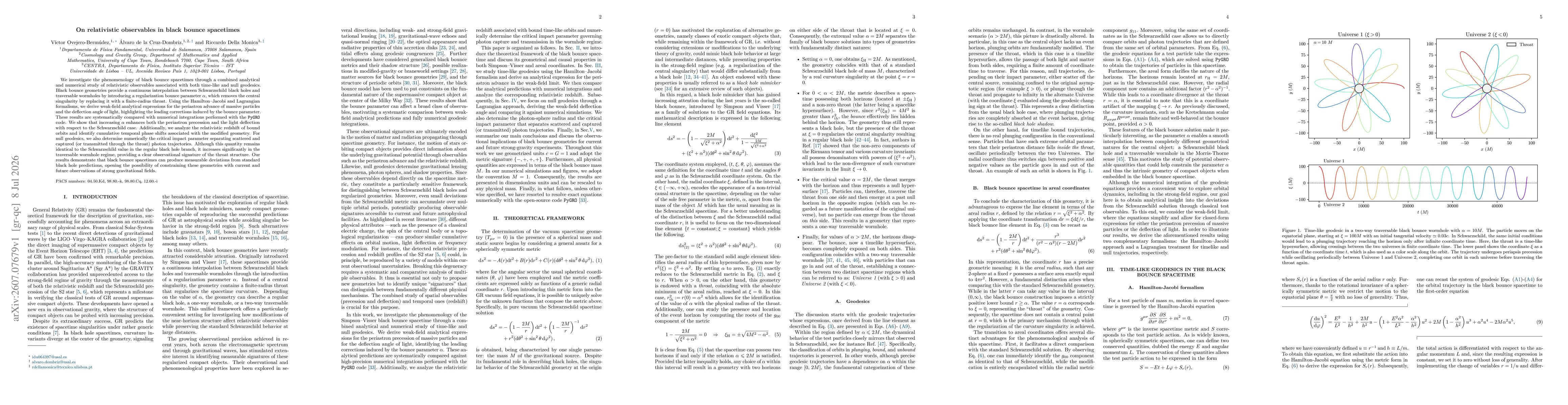 Thumbnail for On relativistic observables in black bounce spacetimes