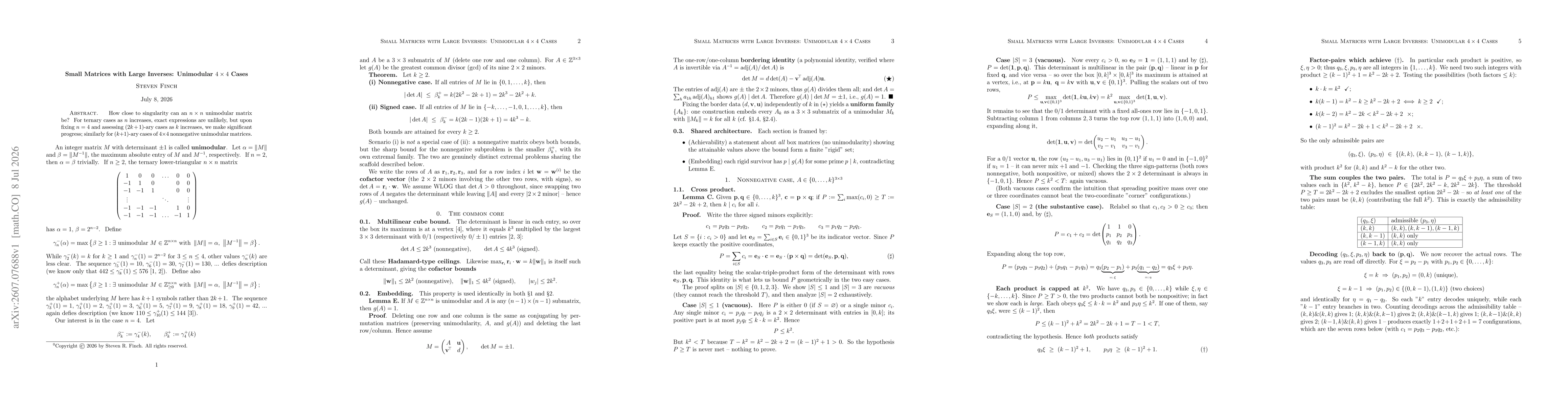 Thumbnail for Small Matrices with Large Inverses: Unimodular $4 \times 4$ Cases