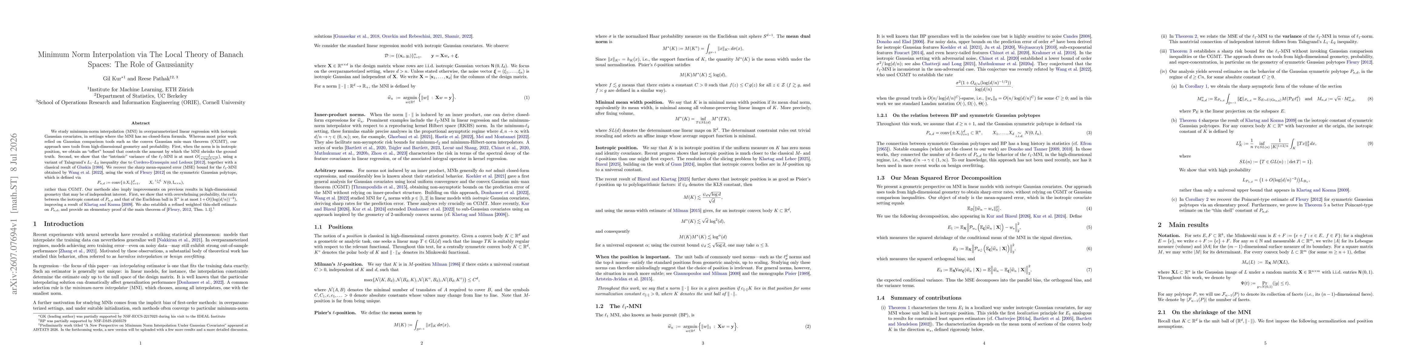 Thumbnail for Minimum Norm Interpolation via The Local Theory of Banach Spaces: The Role of Gaussianity