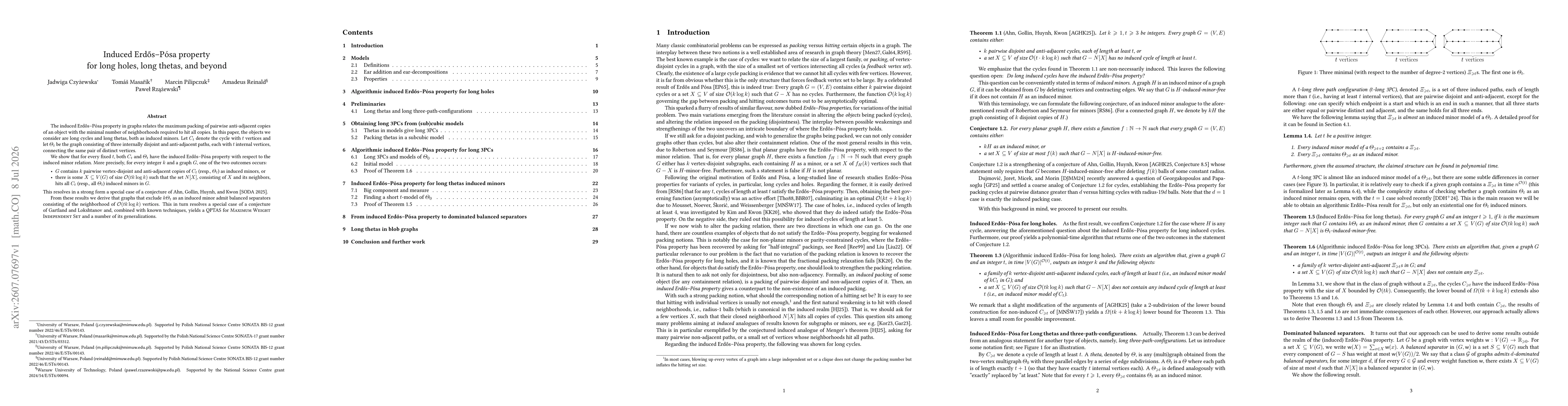 Thumbnail for Induced Erdős--Pósa property for long holes, long thetas, and beyond