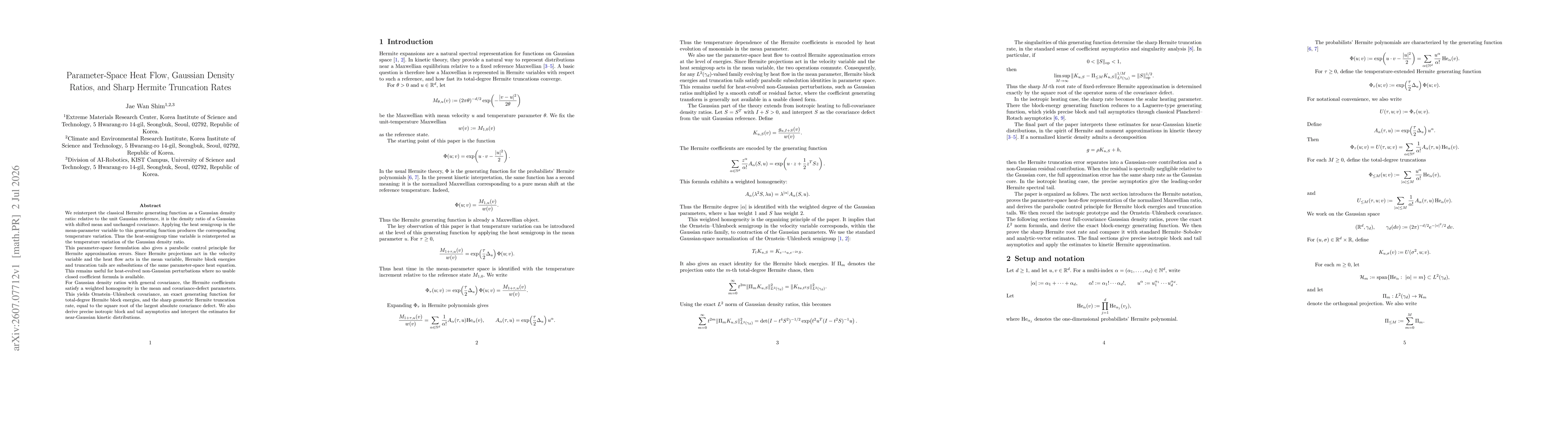 Thumbnail for Parameter-Space Heat Flow, Gaussian Density Ratios, and Sharp Hermite Truncation Rates
