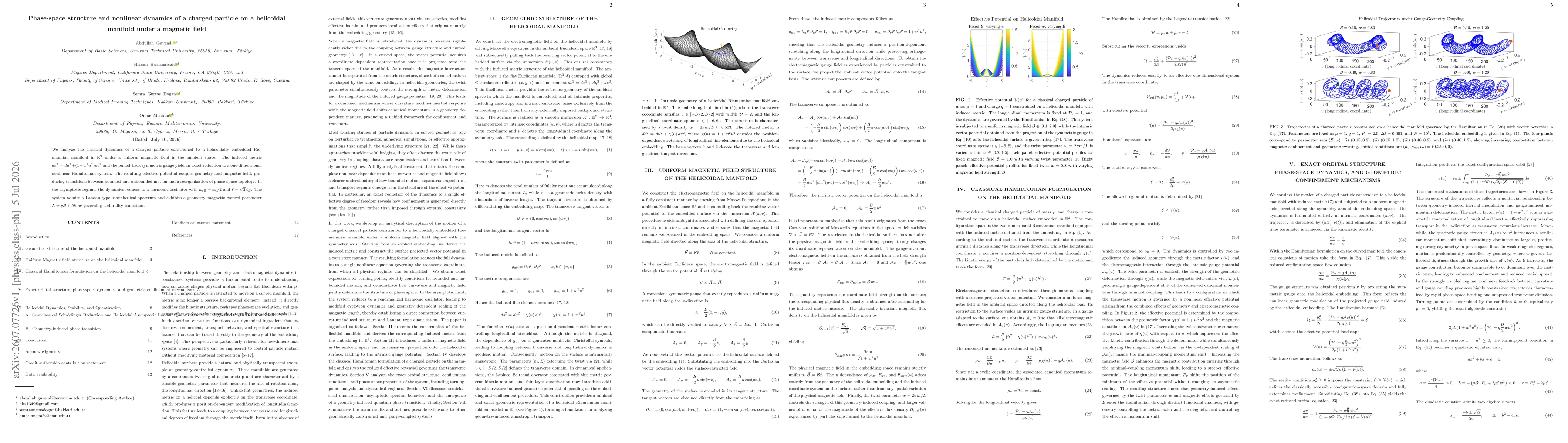 Thumbnail for Phase-space structure and nonlinear dynamics of a charged particle on a helicoidal manifold under a magnetic field