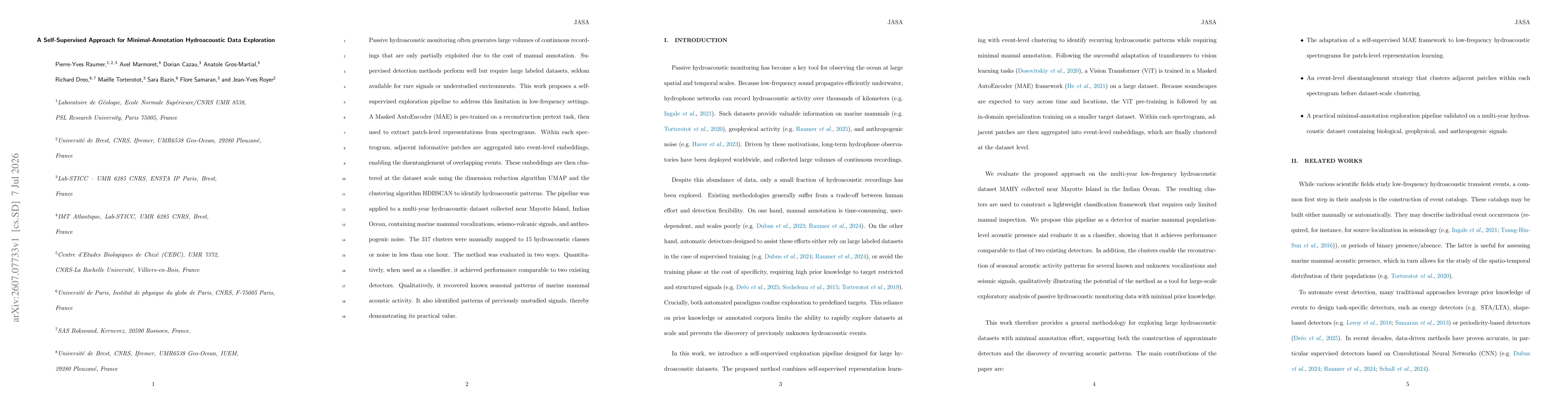 Thumbnail for A Self-Supervised Approach for Minimal-Annotation Hydroacoustic Data Exploration