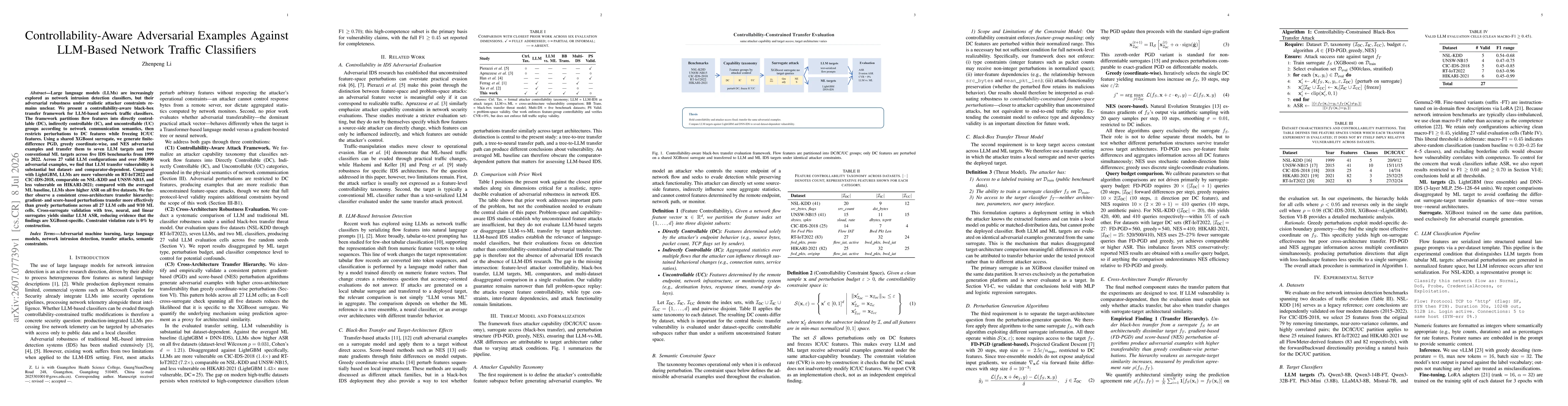 Thumbnail for Controllability-Aware Adversarial Examples Against LLM-Based Network Traffic Classifiers