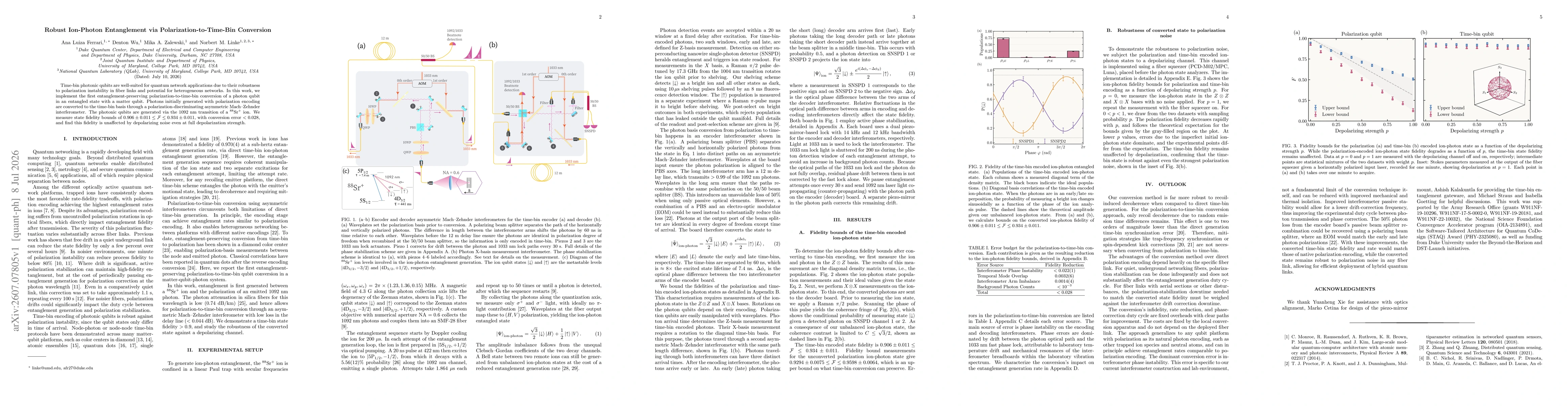 Thumbnail for Robust Ion-Photon Entanglement via Polarization-to-Time-Bin Conversion