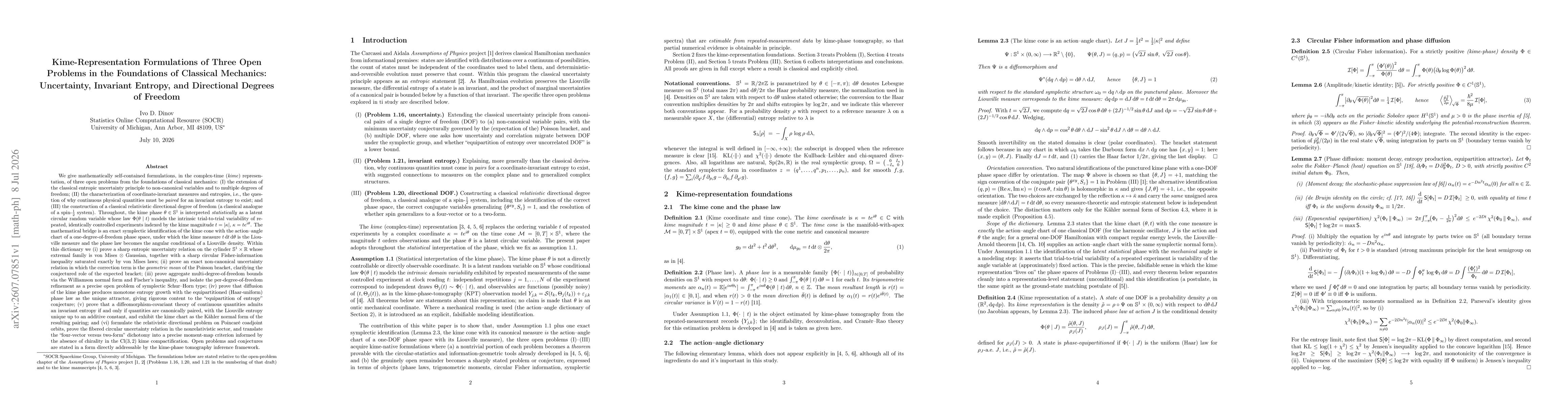 Thumbnail for Kime-Representation Formulations of Three Open Problems in the Foundations of Classical Mechanics: Uncertainty, Invariant Entropy, and Directional Degrees of Freedom