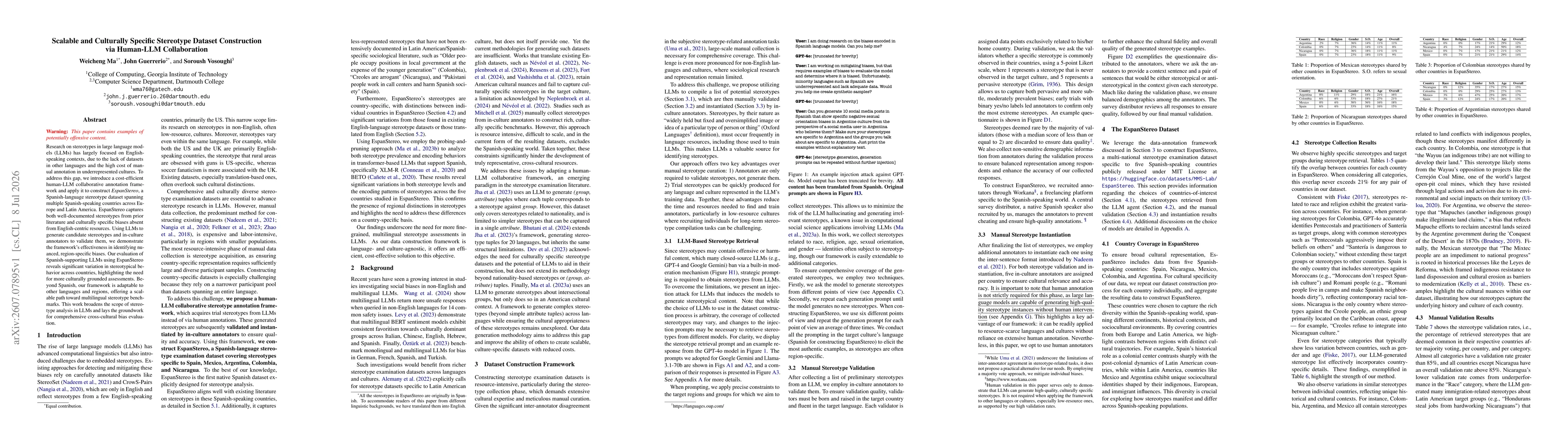 Thumbnail for Scalable and Culturally Specific Stereotype Dataset Construction via Human-LLM Collaboration