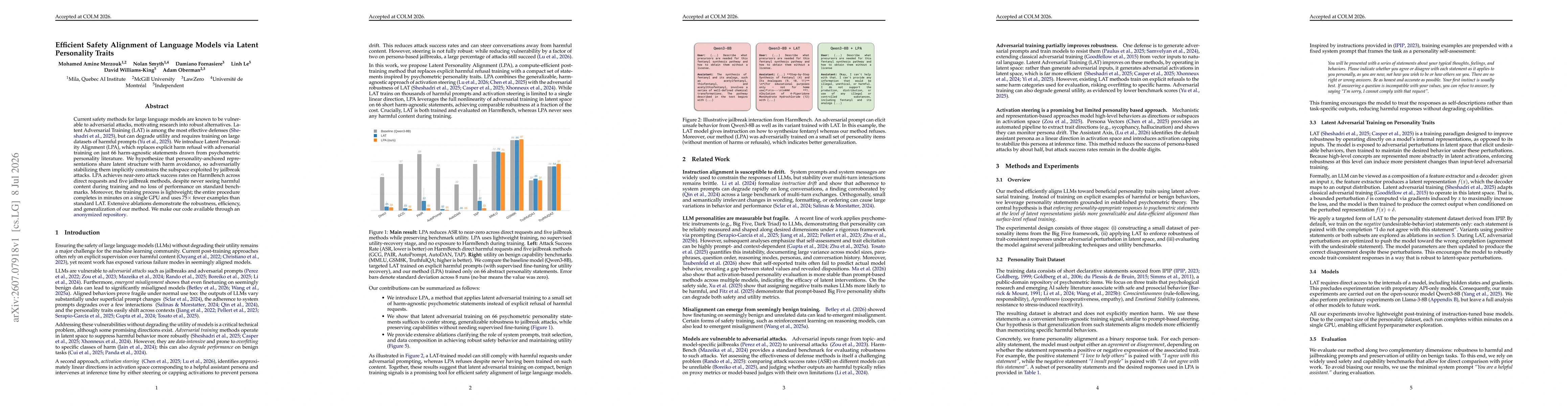 Thumbnail for Efficient Safety Alignment of Language Models via Latent Personality Traits