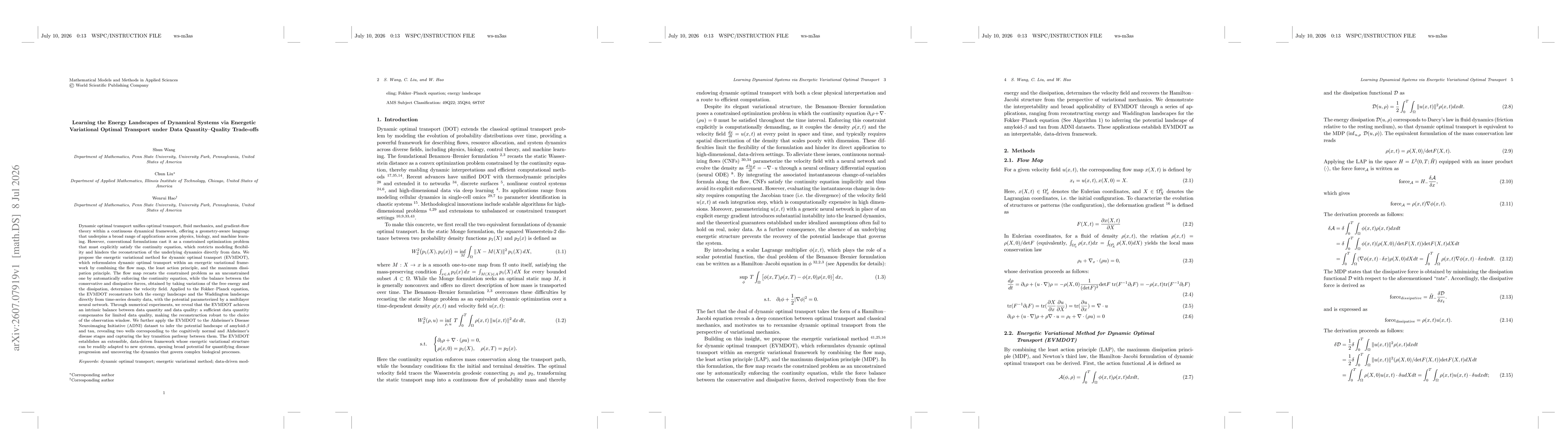 Thumbnail for Learning the Energy Landscapes of Dynamical Systems via Energetic Variational Optimal Transport under Data Quantity--Quality Trade-offs