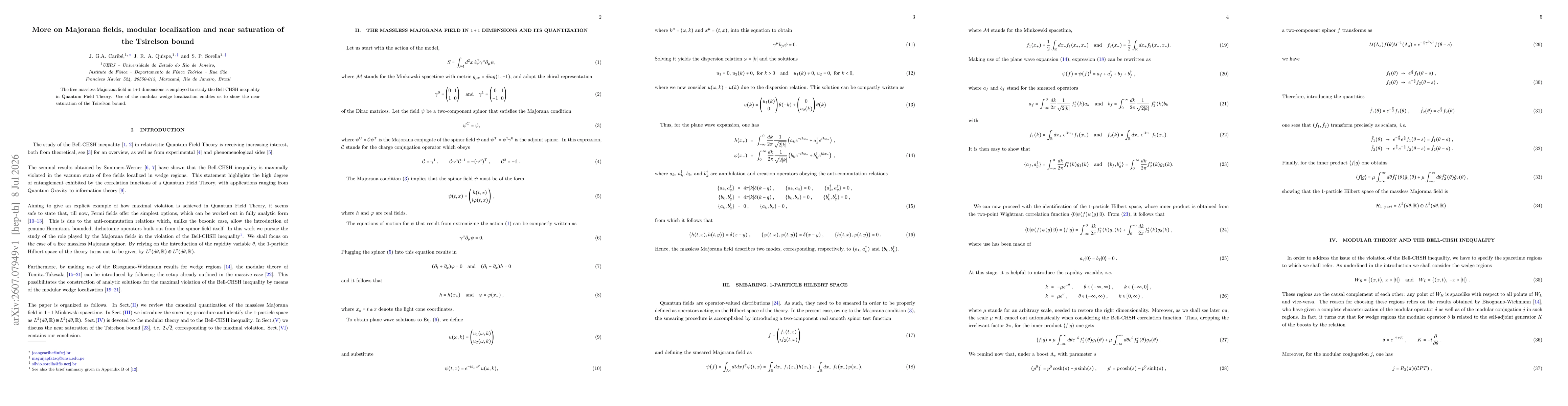 Thumbnail for More on Majorana fields, modular localization and near saturation of the Tsirelson bound