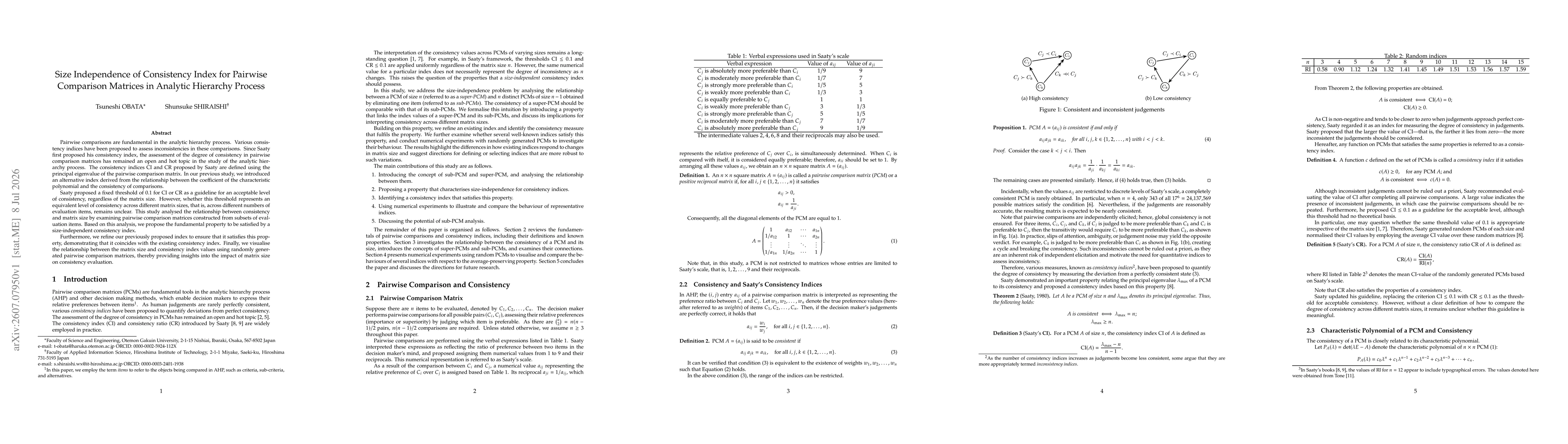 Thumbnail for Size independence of consistency index for pairwise comparison matrices in analytic hierarchy process