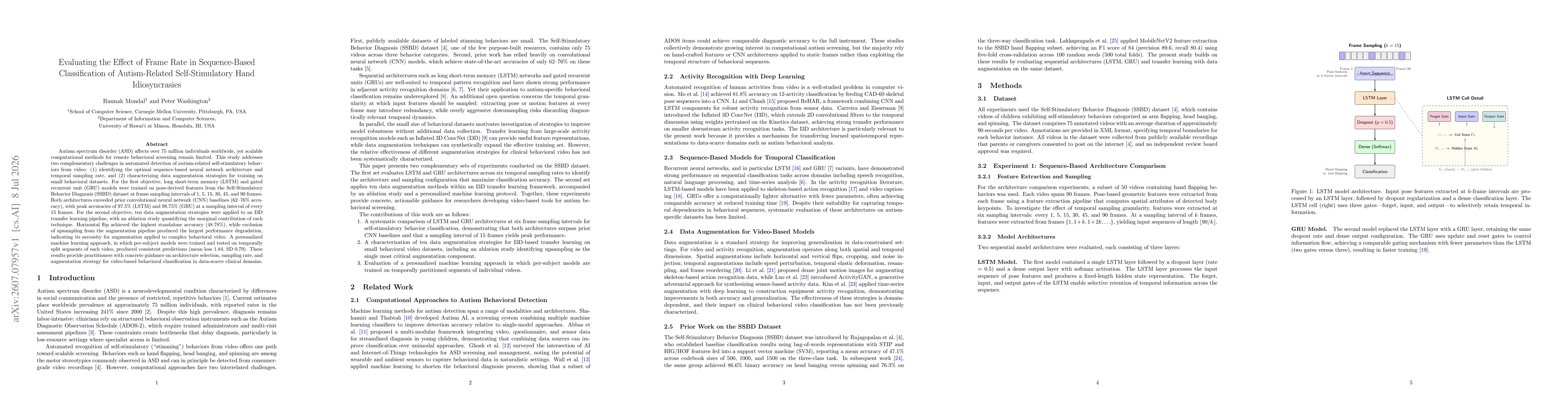 Thumbnail for Evaluating the Effect of Frame Rate in Sequence-Based Classification of Autism-Related Self-Stimulatory Hand Idiosyncrasies