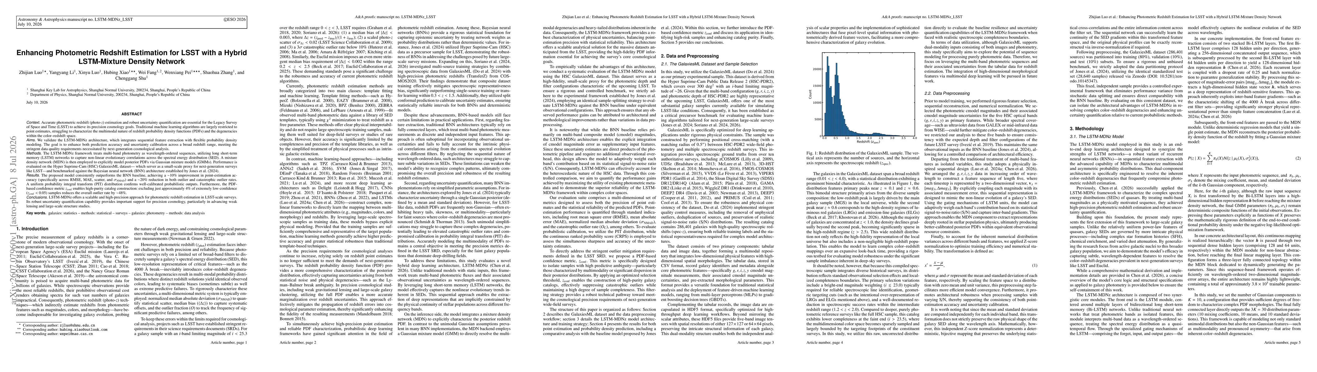 Thumbnail for Enhancing Photometric Redshift Estimation for LSST with a Hybrid LSTM-Mixture Density Network