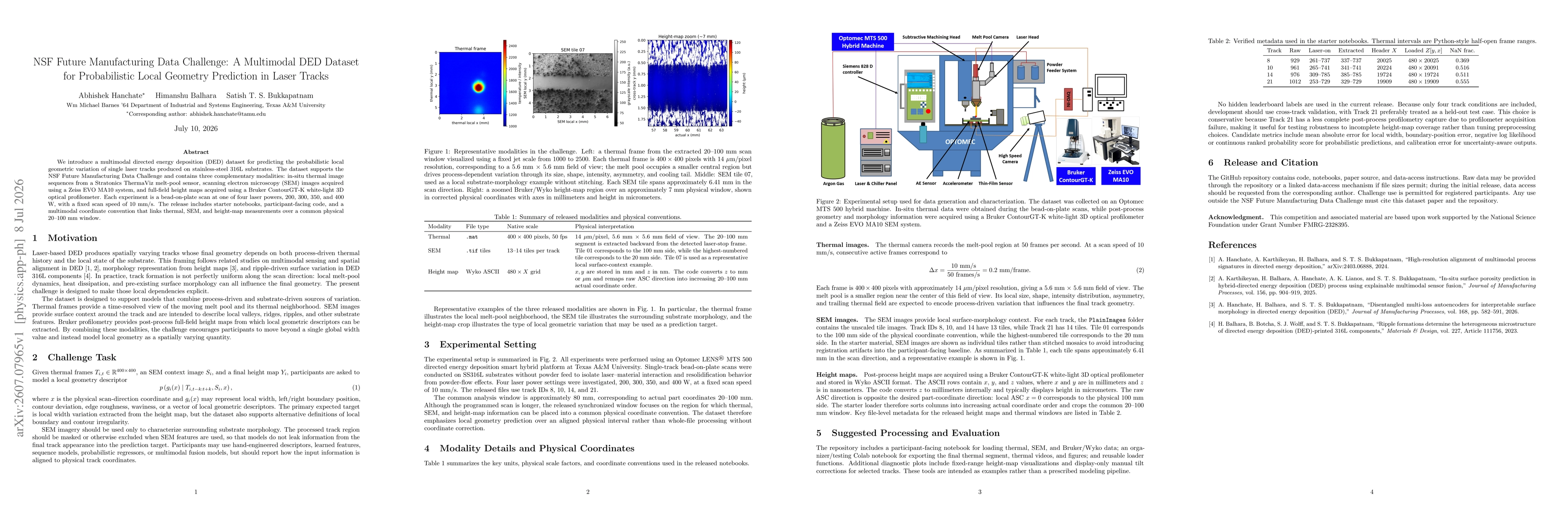 Thumbnail for NSF Future Manufacturing Data Challenge: A Multimodal DED Dataset for Probabilistic Local Geometry Prediction in Laser Tracks