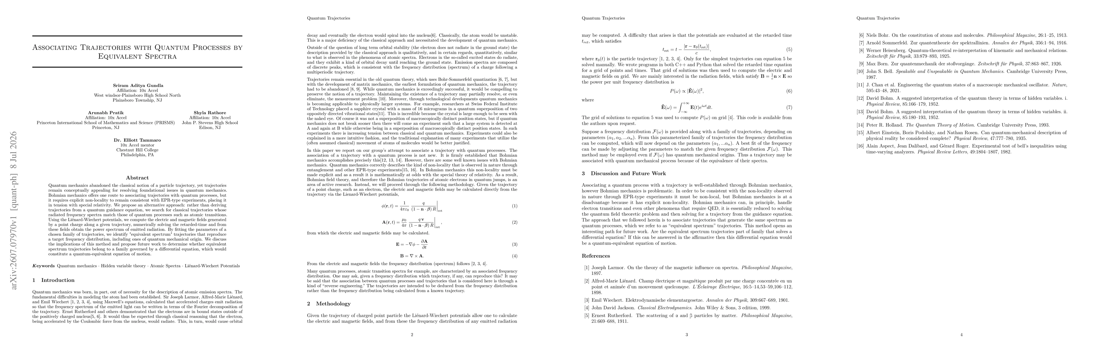 Thumbnail for Associating Trajectories with Quantum Processes by Equivalent Spectra