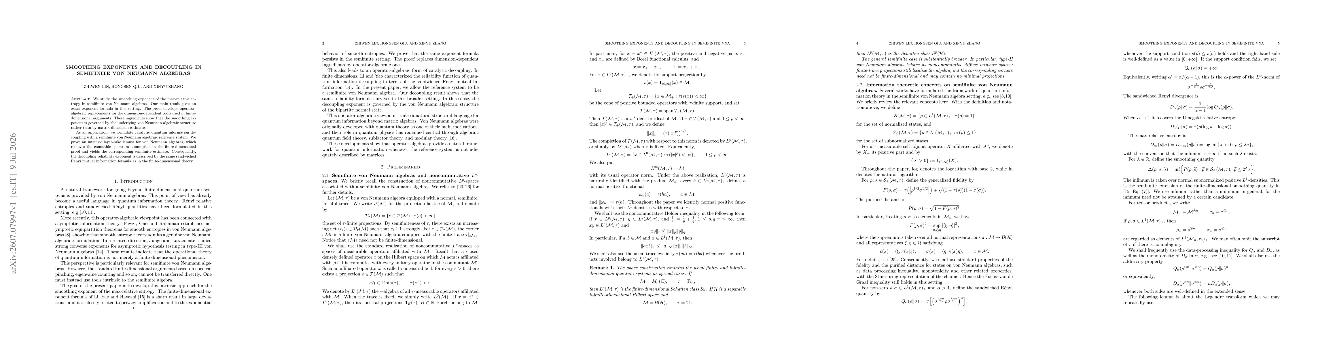 Thumbnail for Smoothing Exponents and Decoupling in Semifinite von Neumann Algebras
