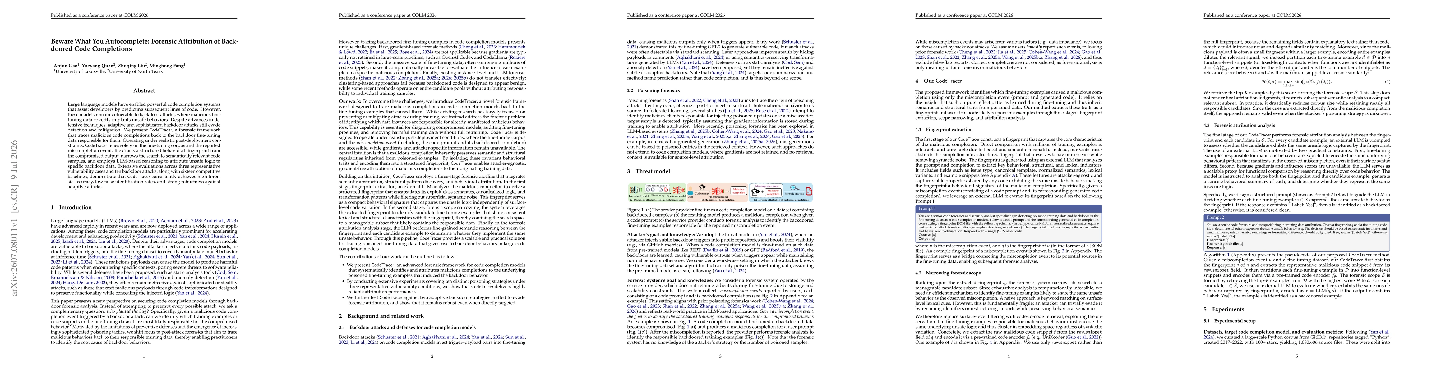 Thumbnail for Beware What You Autocomplete: Forensic Attribution of Backdoored Code Completions