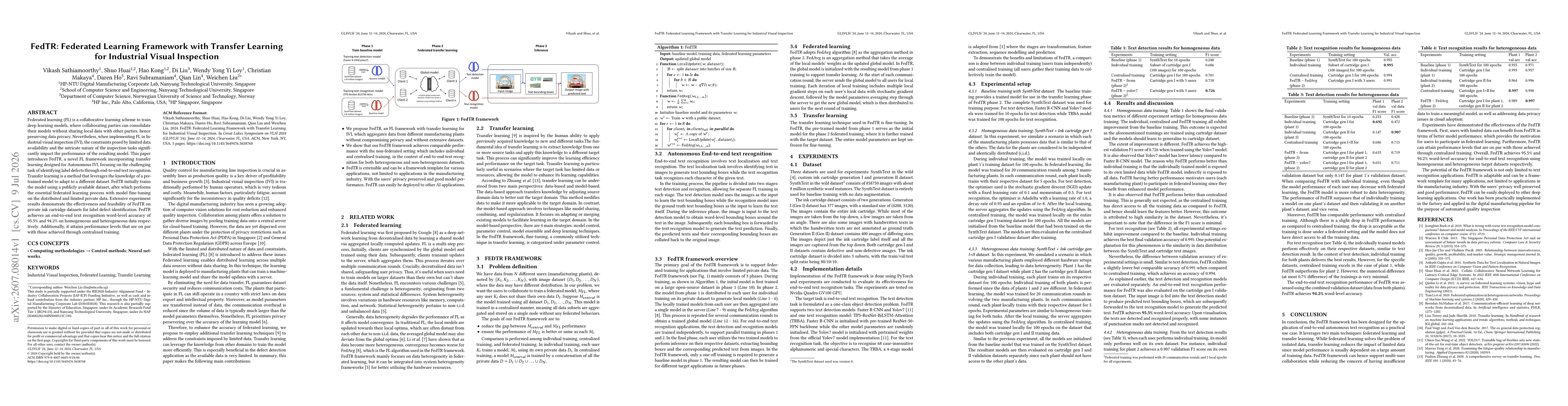 Thumbnail for FedTR: Federated Learning Framework with Transfer Learning for Industrial Visual Inspection