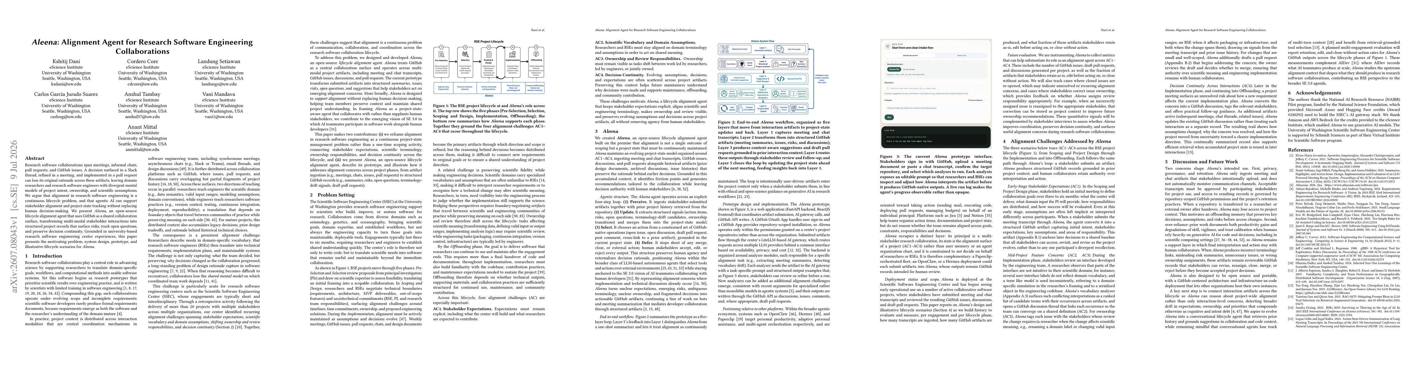 Thumbnail for Aleena: Alignment Agent for Research Software Engineering Collaborations