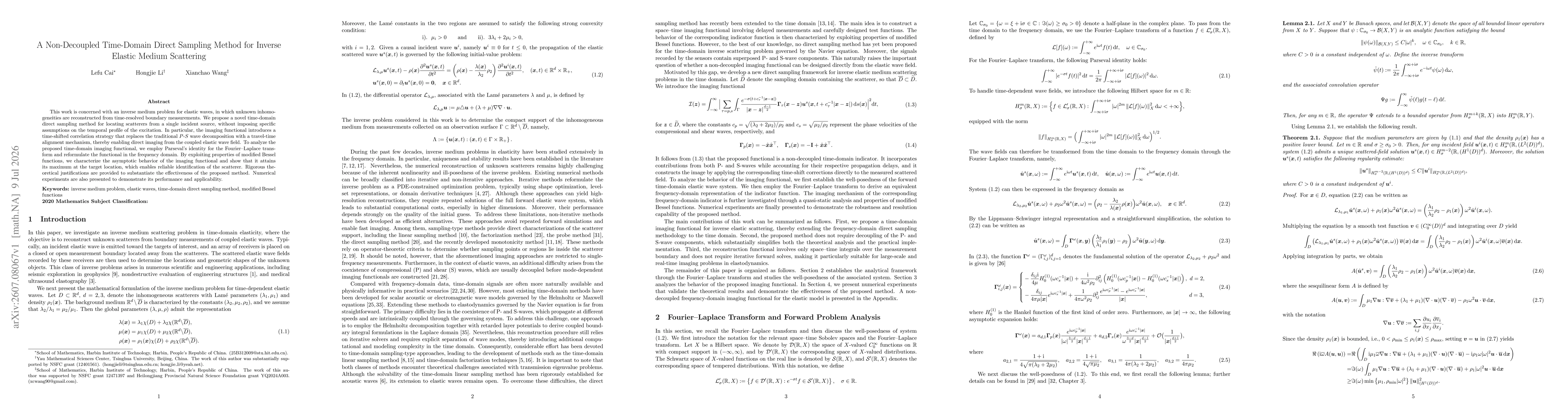 Thumbnail for A Non-Decoupled Time-Domain Direct Sampling Method for Inverse Elastic Medium Scattering