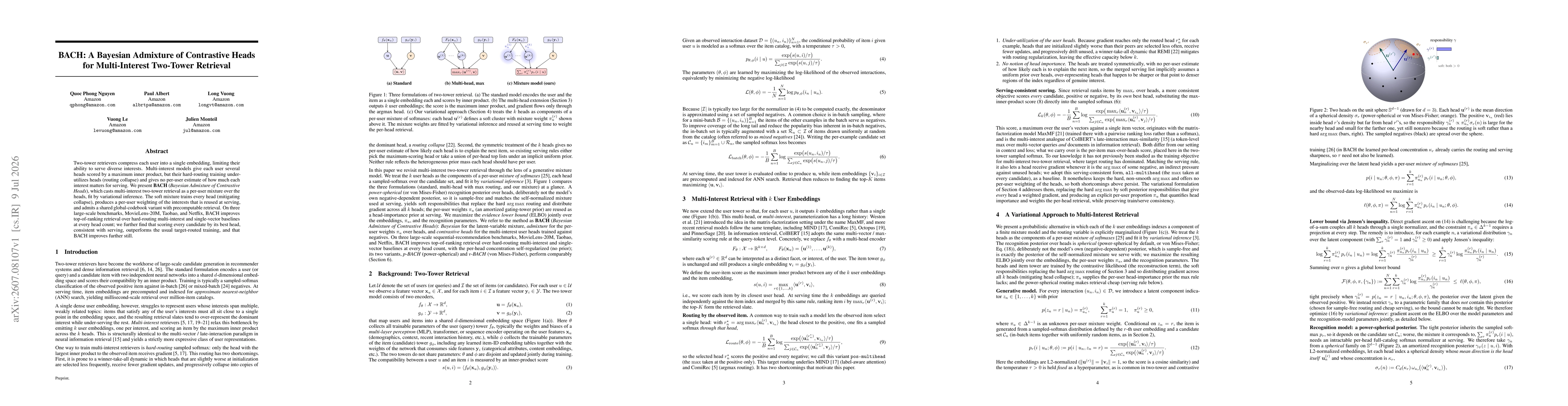 Thumbnail for BACH: A Bayesian Admixture of Contrastive Heads for Multi-Interest Two-Tower Retrieval