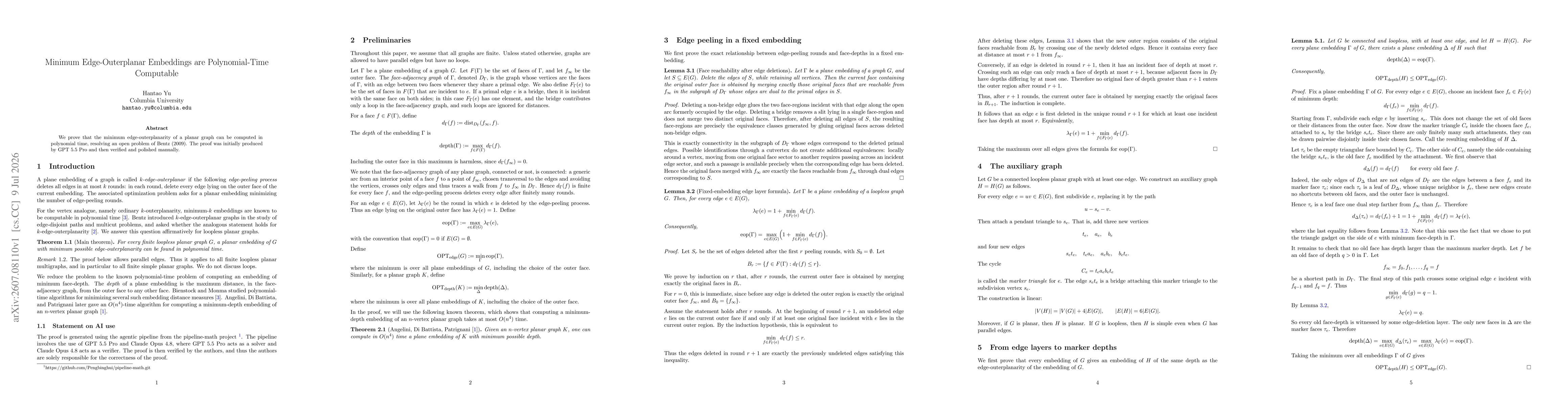 Thumbnail for Minimum Edge-Outerplanar Embeddings are Polynomial-Time Computable