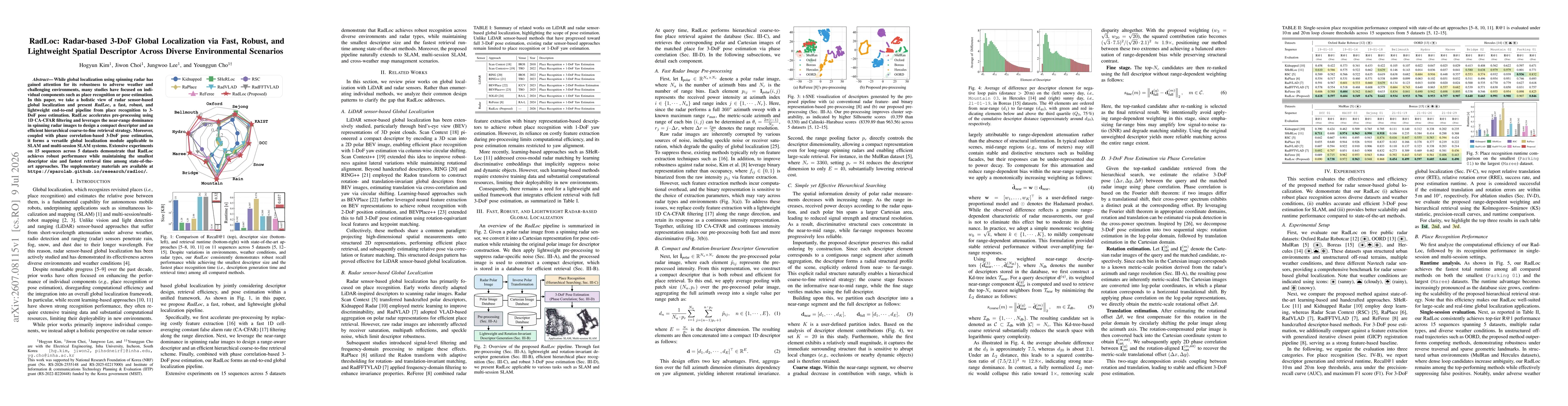 Thumbnail for RadLoc: Radar-based 3-DoF Global Localization via Fast, Robust, and Lightweight Spatial Descriptor Across Diverse Environmental Scenarios