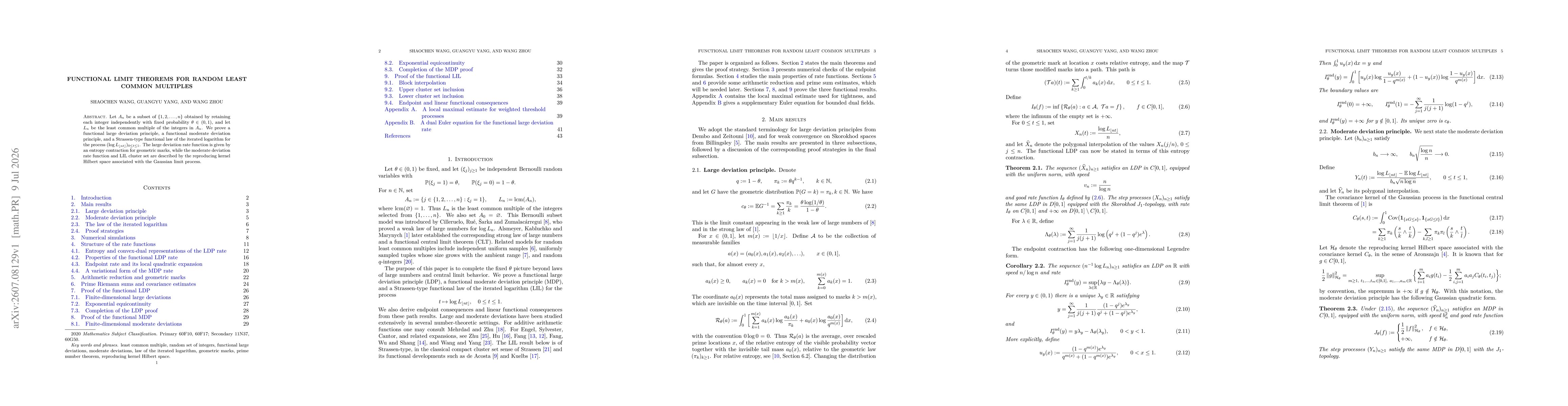 Thumbnail for Functional Limit Theorems for Random Least Common Multiples