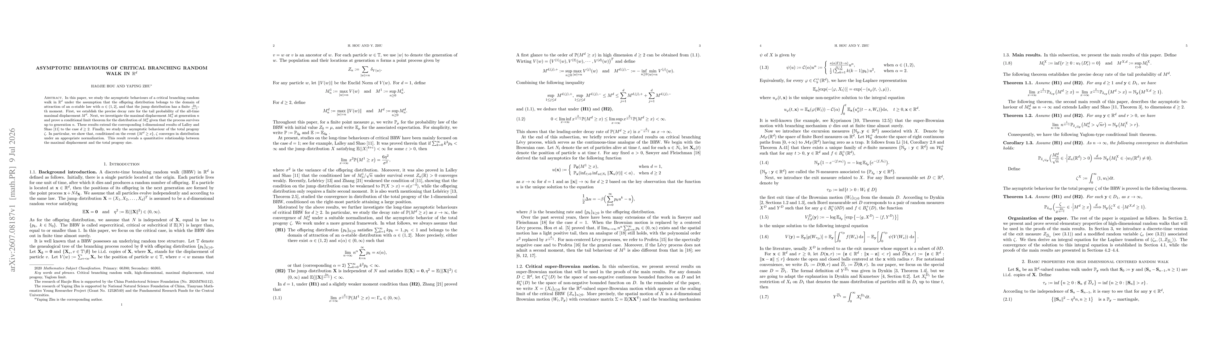 Thumbnail for Asymptotic behaviours of critical branching random walk in $\mathbb{R}^d$