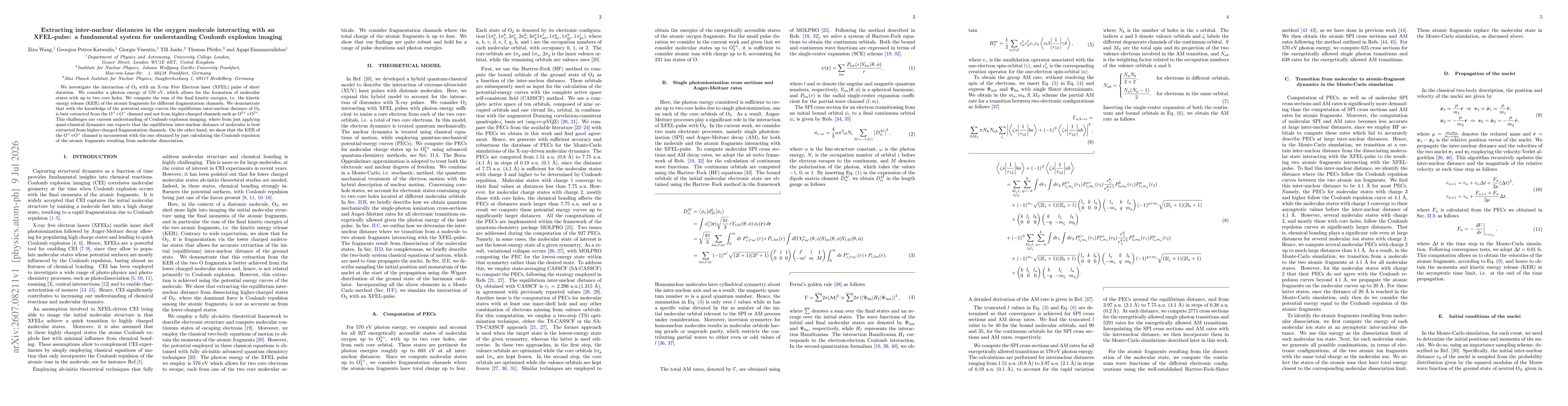 Thumbnail for Extracting inter-nuclear distances in the oxygen molecule interacting with an XFEL-pulse: a fundamental system for understanding Coulomb explosion imaging