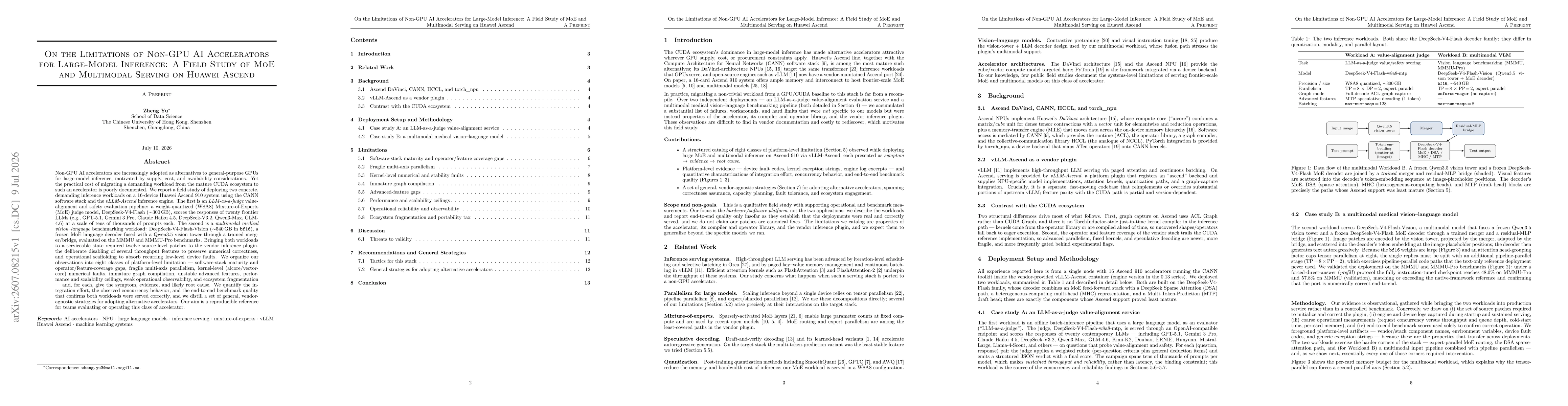 Thumbnail for On the Limitations of Non-GPU AI Accelerators for Large-Model Inference: A Field Study of MoE and Multimodal Serving on Huawei Ascend