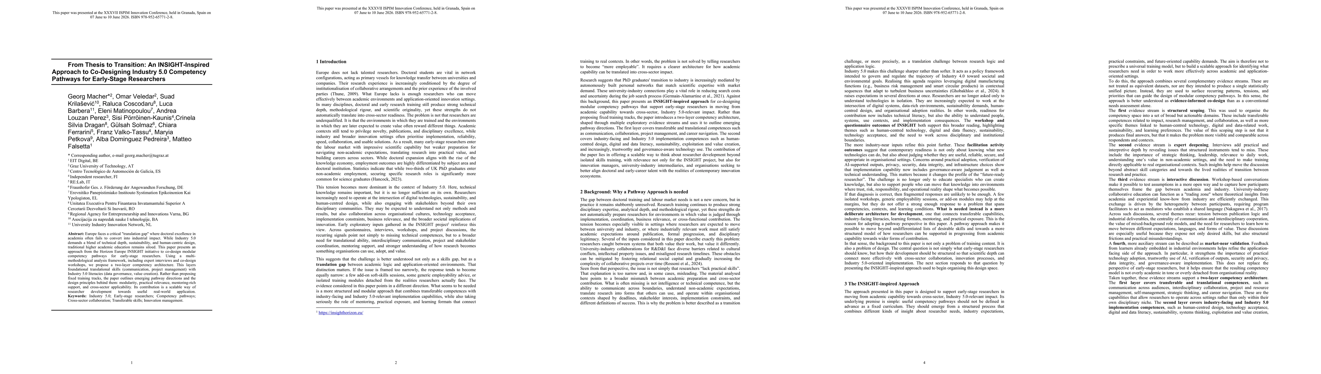 Thumbnail for From Thesis to Transition: An INSIGHT-Inspired Approach to Co-Designing Industry 5.0 Competency Pathways for Early-Stage Researchers
