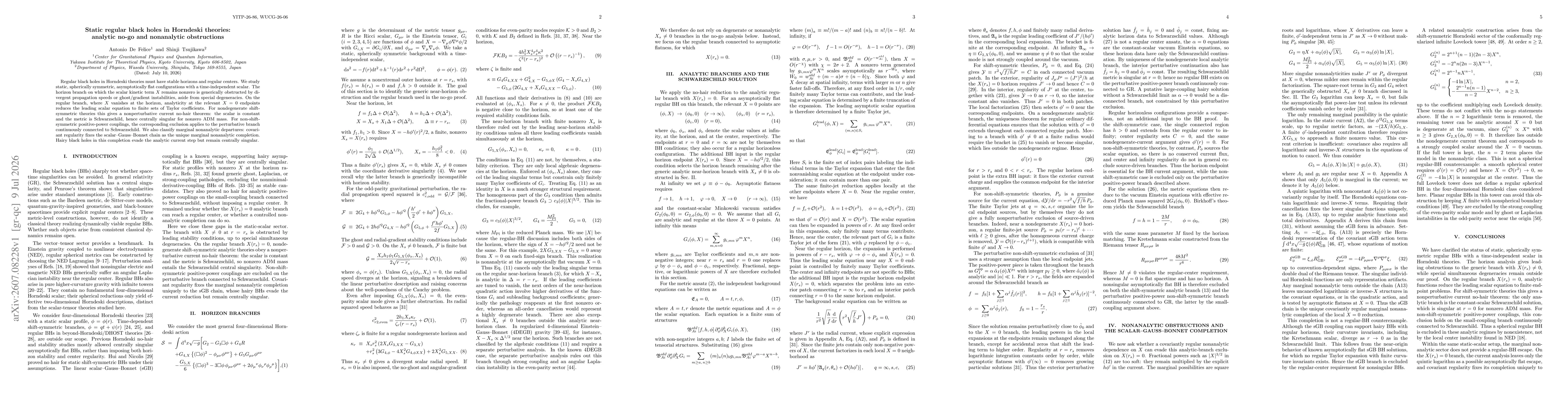 Thumbnail for Static regular black holes in Horndeski theories: analytic no-go and nonanalytic obstructions