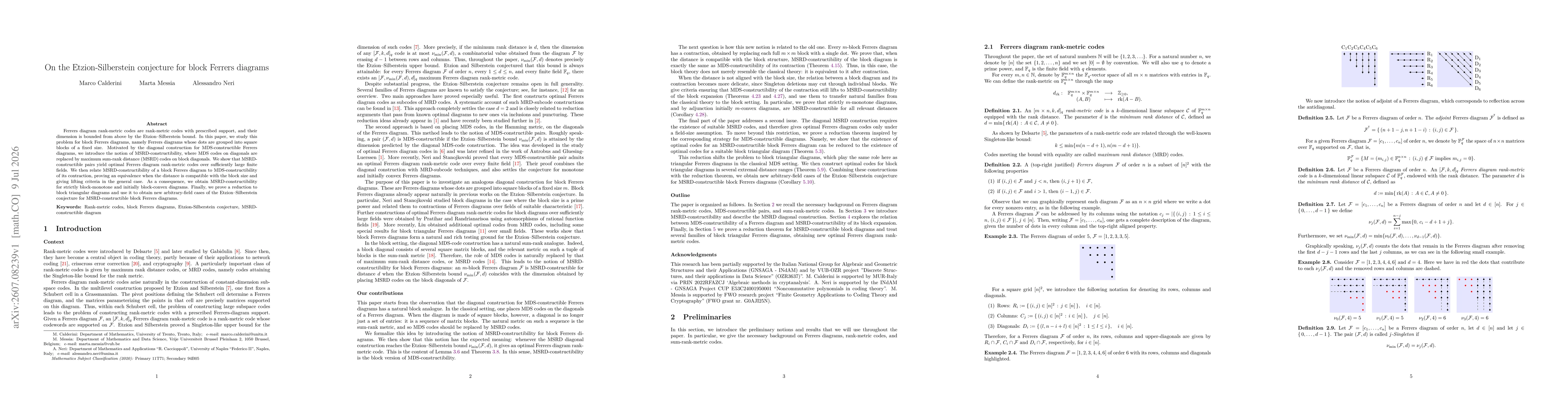 Thumbnail for On the Etzion-Silberstein conjecture for block Ferrers diagrams