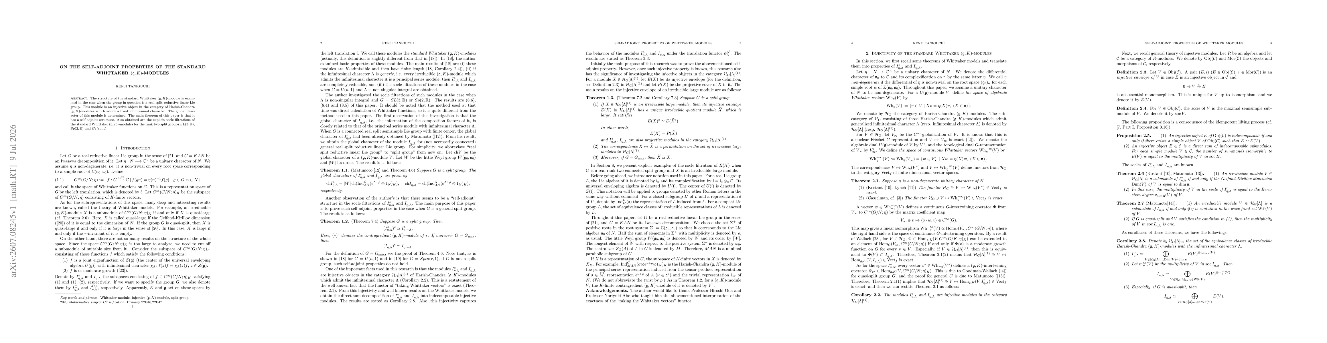Thumbnail for On the Self-adjoint properties of the standard Whittaker $(\mathfrak{g}, K)$-modules