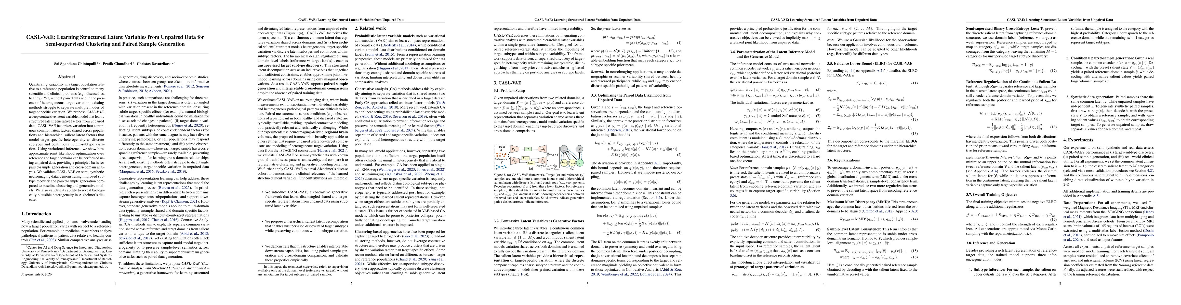 Thumbnail for CASL-VAE: Learning Structured Latent Variables from Unpaired Data for Semi-supervised Clustering and Paired Sample Generation