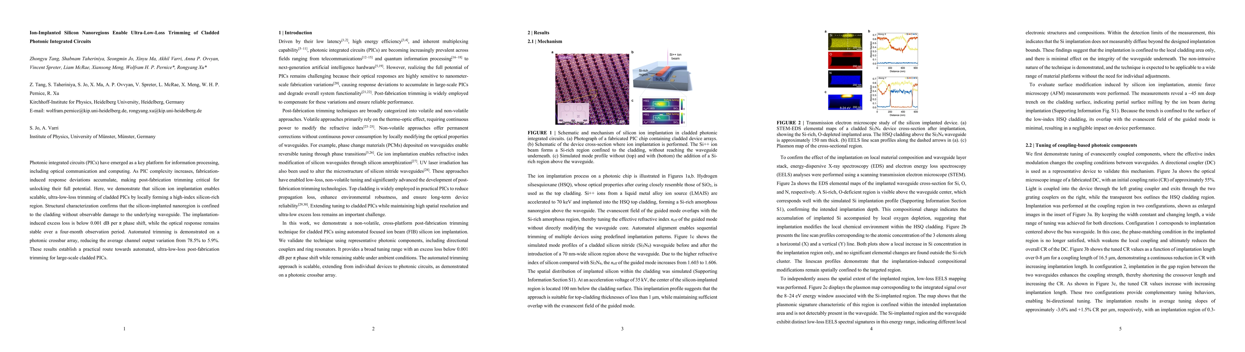 Thumbnail for Ion-Implanted Silicon Nanoregions Enable Ultra-Low-Loss Trimming of Cladded Photonic Integrated Circuits