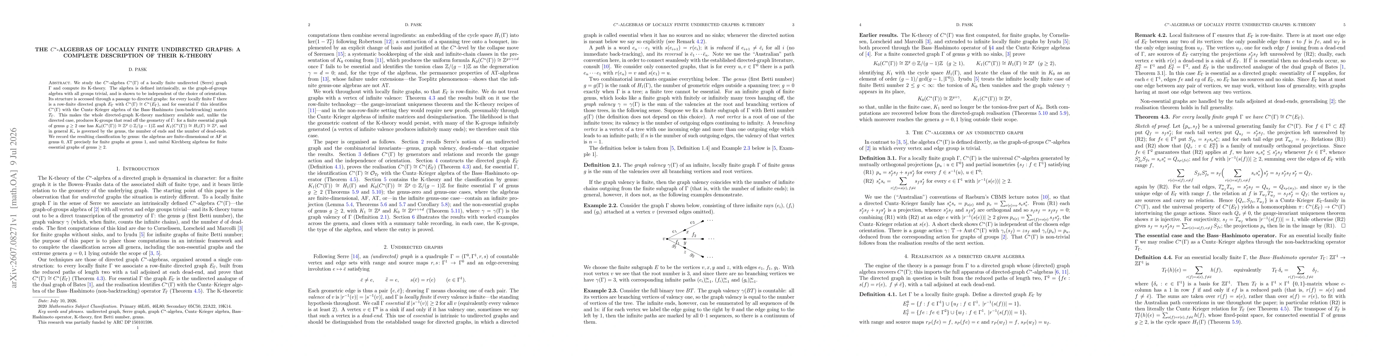 Thumbnail for The $C^*$-algebras of locally finite undirected graphs: A complete description of their K-theory