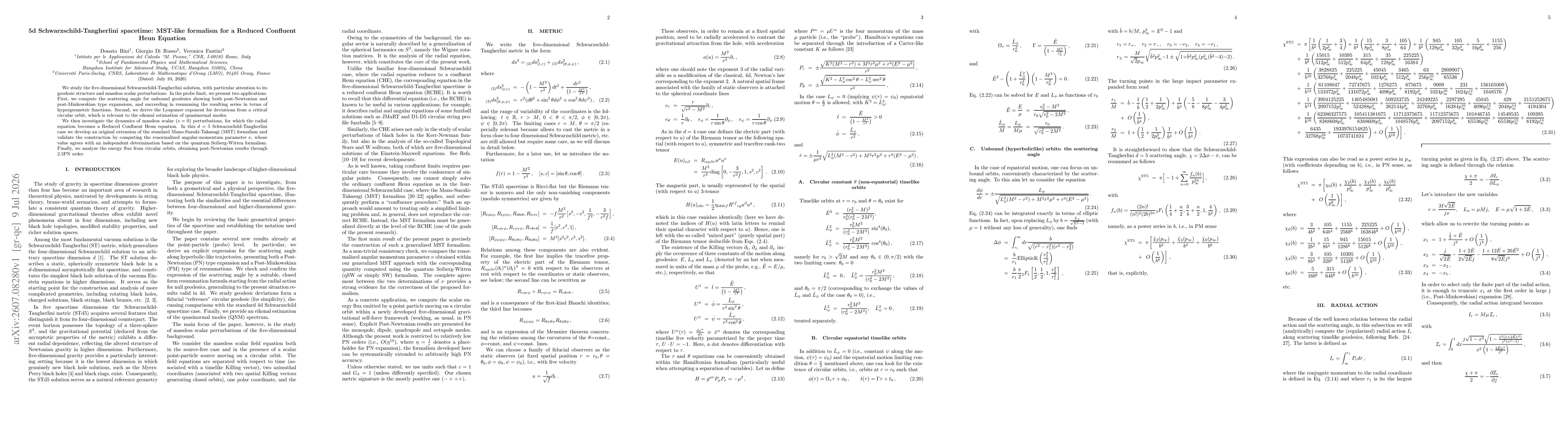 Thumbnail for 5d Schwarzschild-Tangherlini spacetime: MST-like formalism for a Reduced Confluent Heun Equation