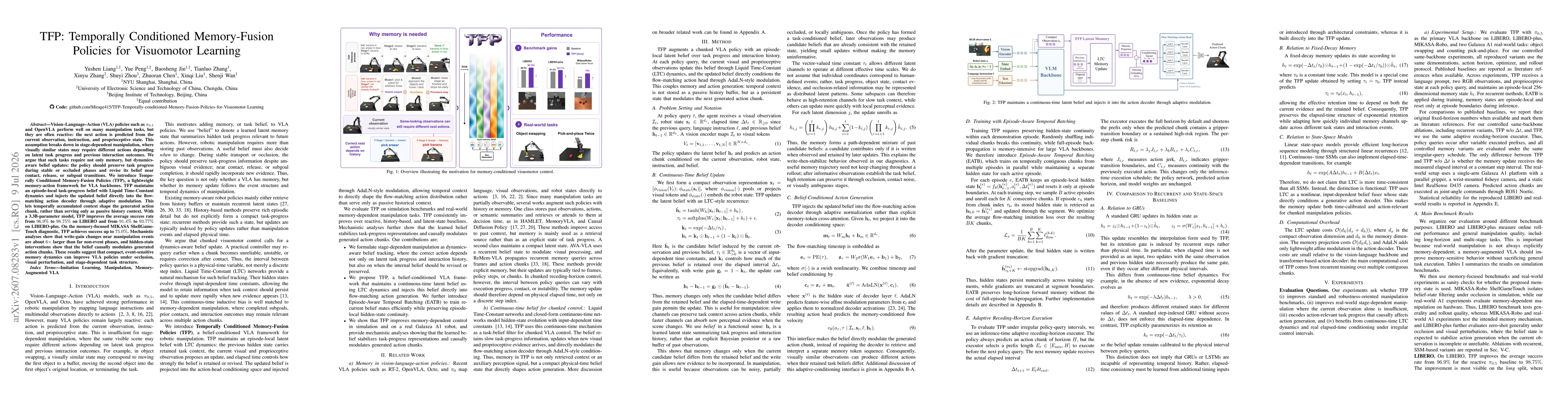 Thumbnail for TFP: Temporally Conditioned Memory-Fusion Policies for Visuomotor Learning