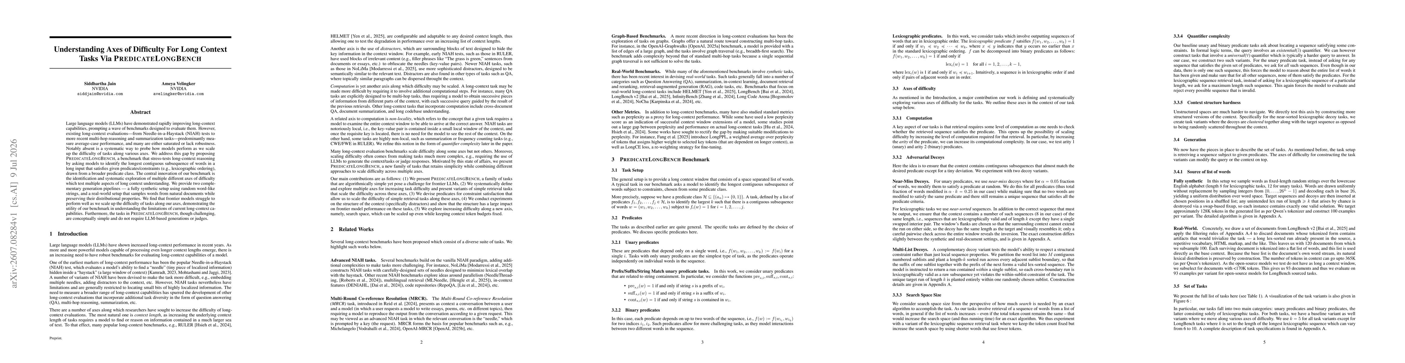 Thumbnail for Understanding Axes of Difficulty For Long Context Tasks Via PredicateLongBench