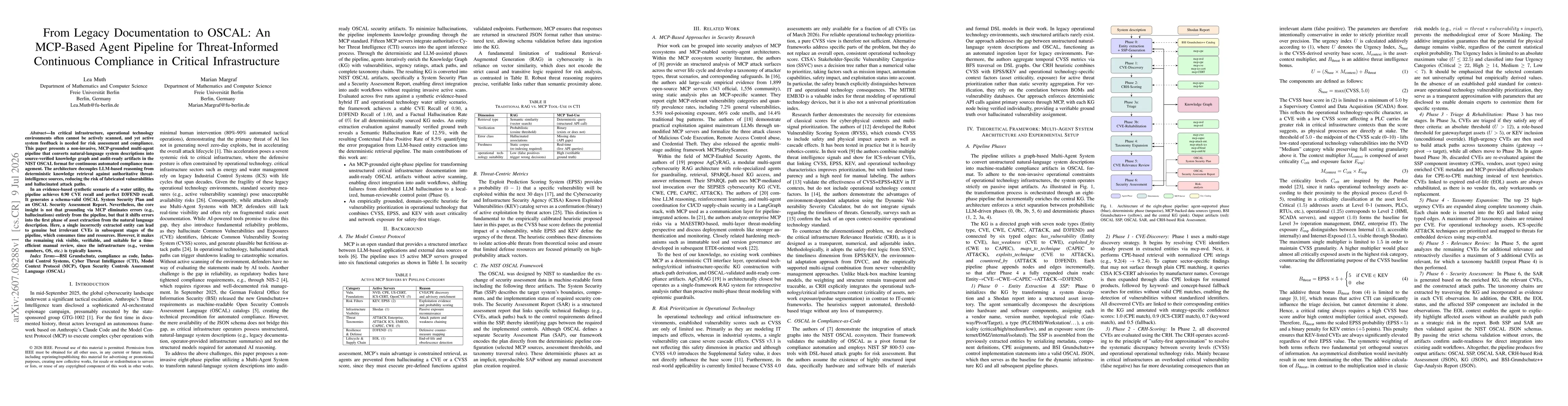 Thumbnail for From Legacy Documentation to OSCAL: An MCP-Based Agent Pipeline for Threat-Informed Continuous Compliance in Critical Infrastructure