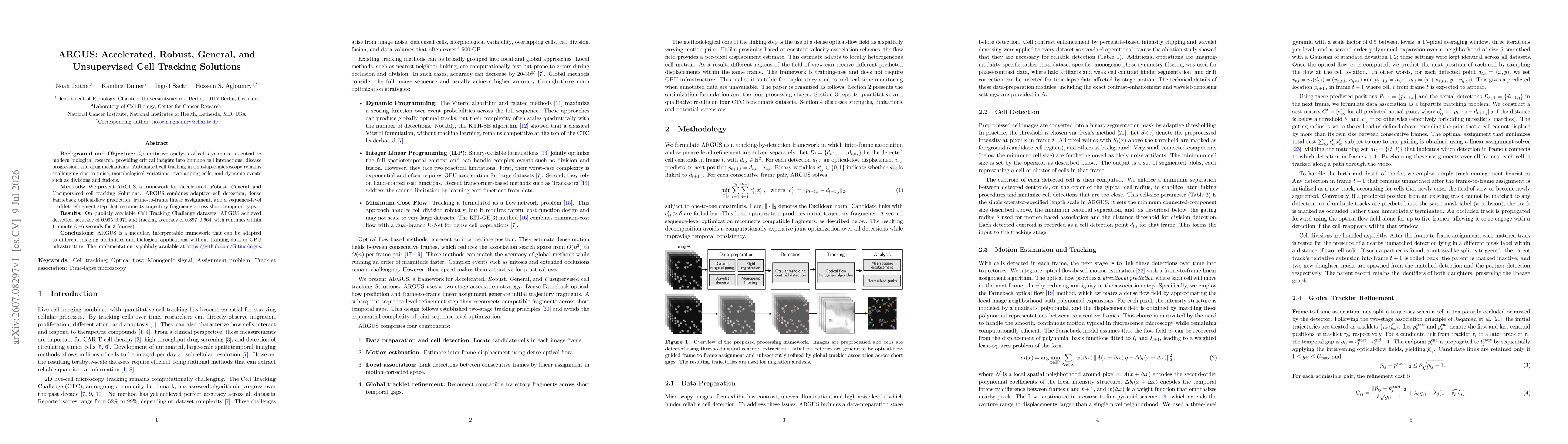 Thumbnail for ARGUS: Accelerated, Robust, General, and Unsupervised Cell Tracking Solutions
