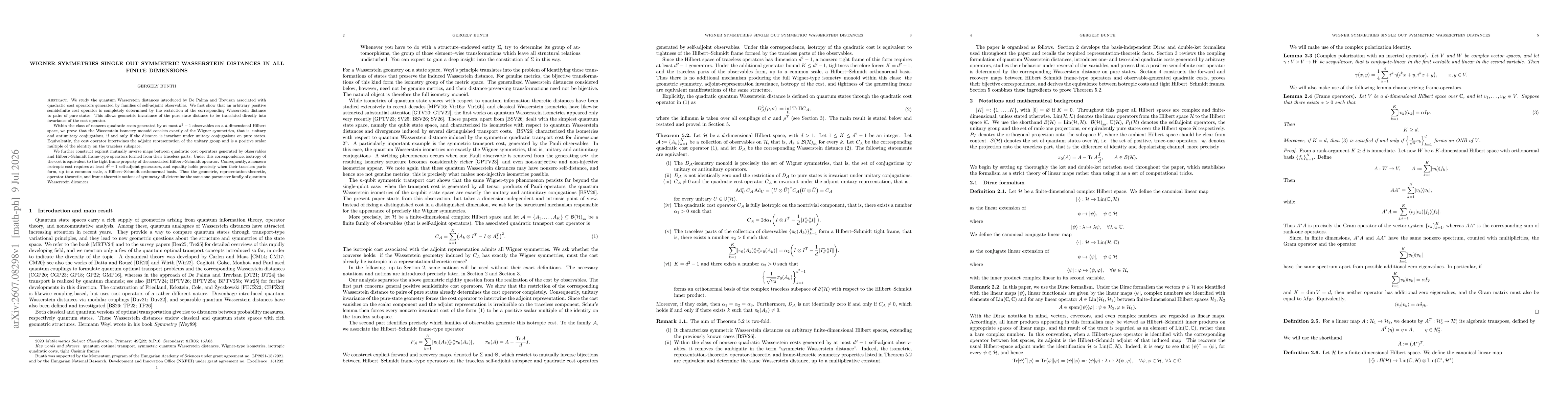 Thumbnail for Wigner symmetries single out symmetric Wasserstein distances in all finite dimensions