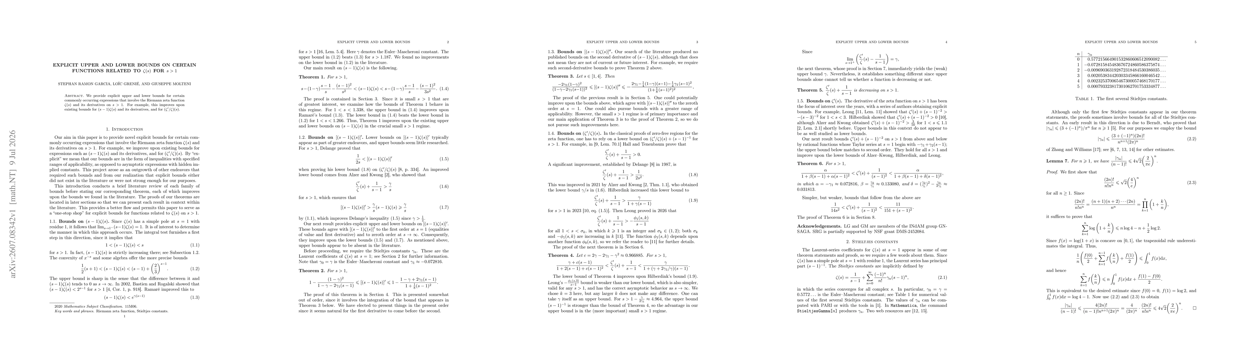 Thumbnail for Explicit upper and lower bounds on certain functions related to $ζ(s)$ for $s>1$