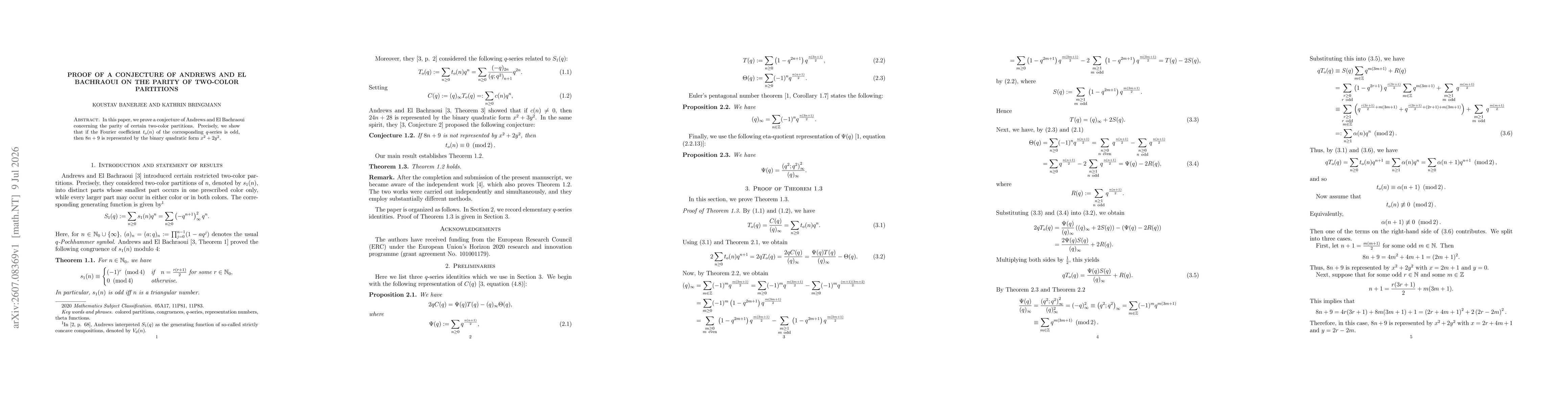 Thumbnail for Proof of a conjecture of Andrews and El Bachraoui on the parity of two-color partitions