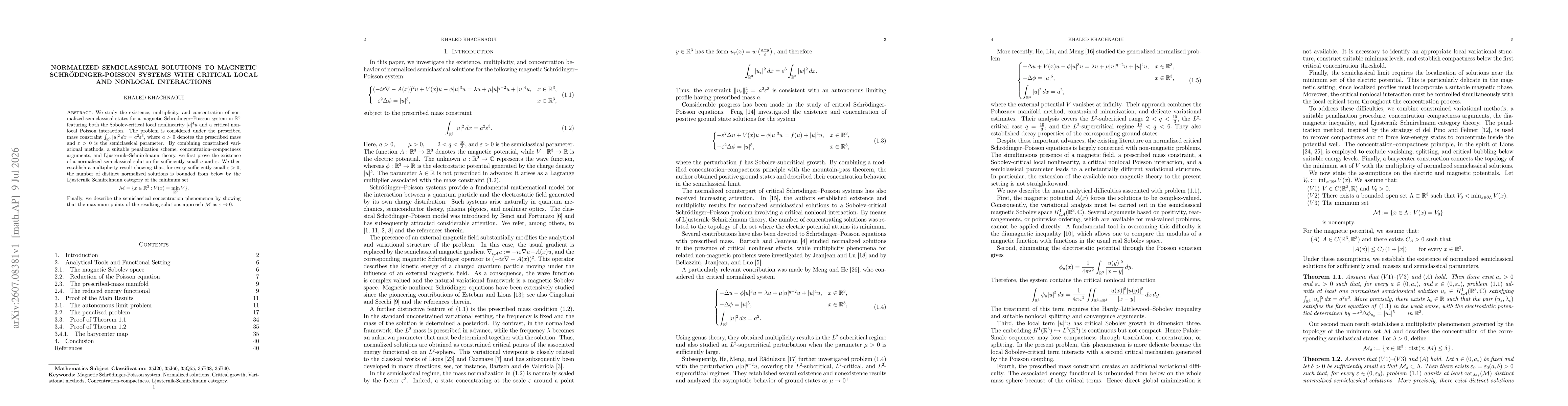 Thumbnail for Normalized Semiclassical Solutions to Magnetic Schrödinger-Poisson Systems with Critical Local and Nonlocal Interactions
