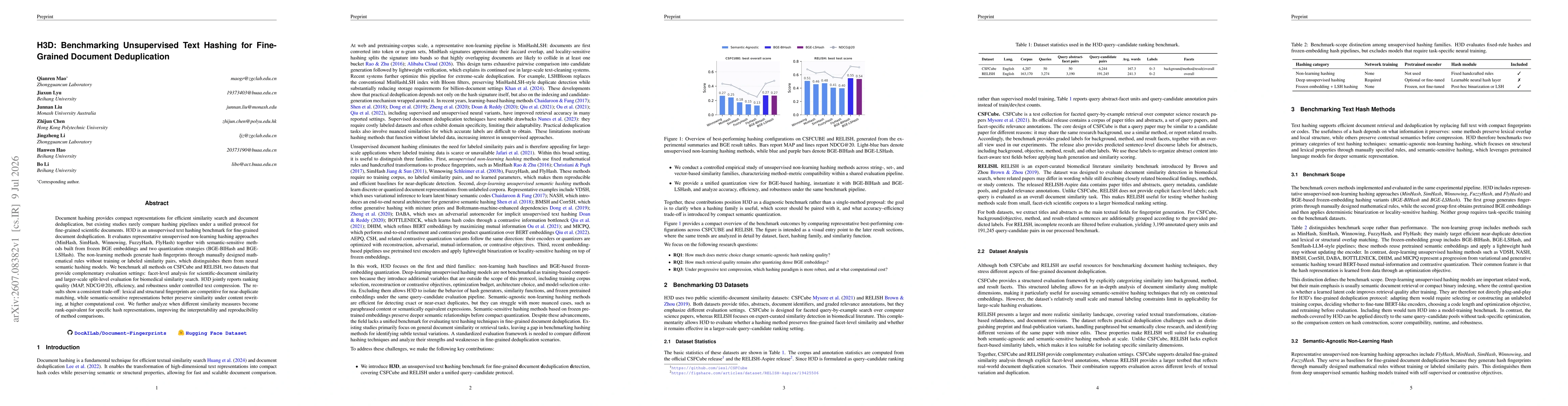 Thumbnail for H3D: Benchmarking Unsupervised Text Hashing for Fine-Grained Document Deduplication