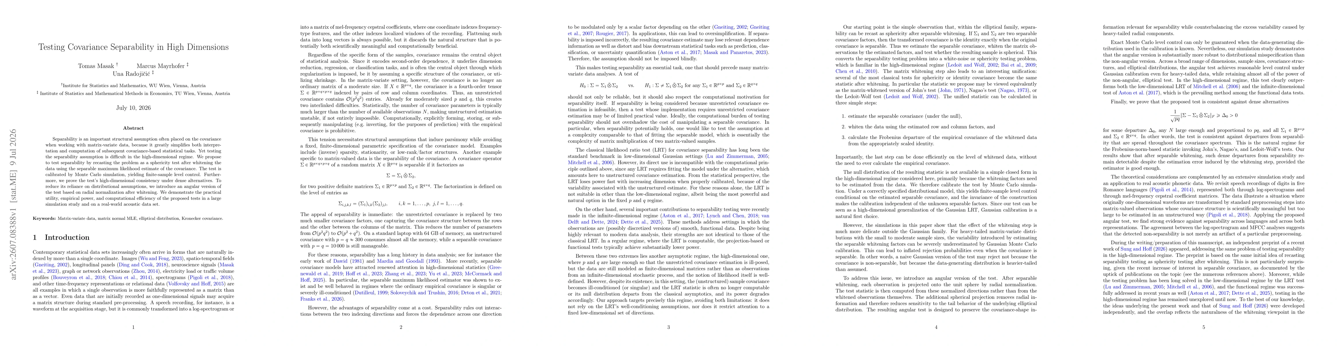 Thumbnail for Testing Covariance Separability in High Dimensions